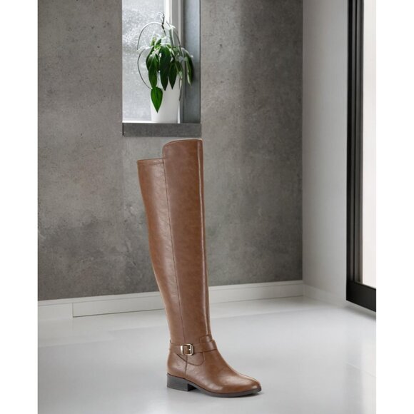 Style Co Women's Cognac Smooth Charlaa Buckled Over The Knee Boots Size 8M NIB - Picture 1 of 2